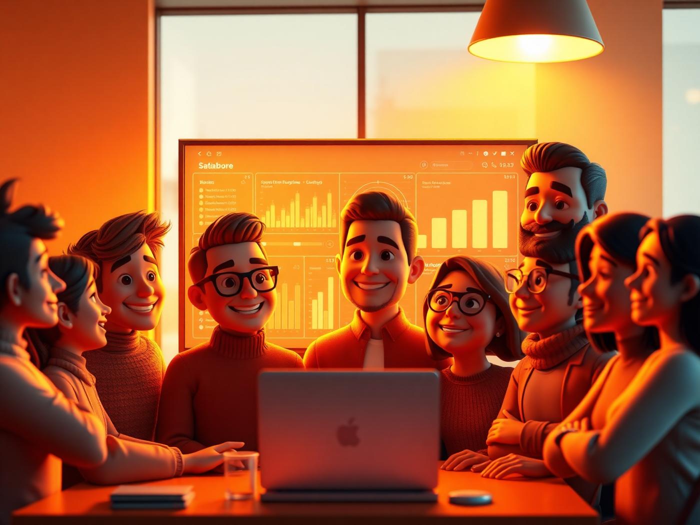 Tenmia-Team versammelt sich um das Dashboard der Plattform